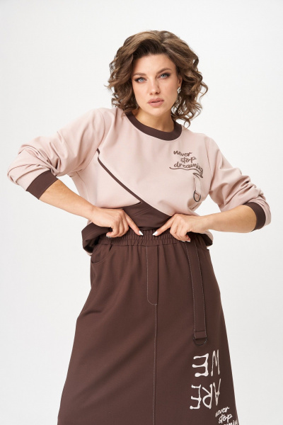 Джемпер, юбка Aira Style 24129 пудра-коричневый - фото 9