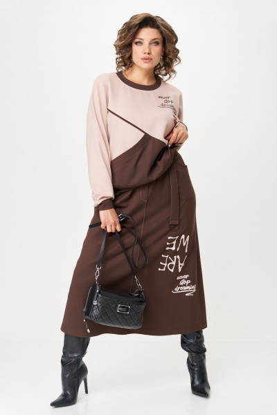 Джемпер, юбка Aira Style 24129 пудра-коричневый - фото 8