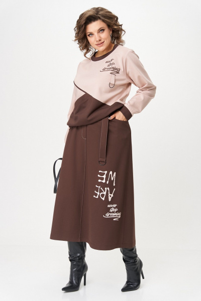 Джемпер, юбка Aira Style 24129 пудра-коричневый - фото 7