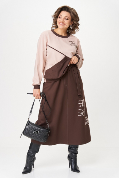 Джемпер, юбка Aira Style 24129 пудра-коричневый - фото 6