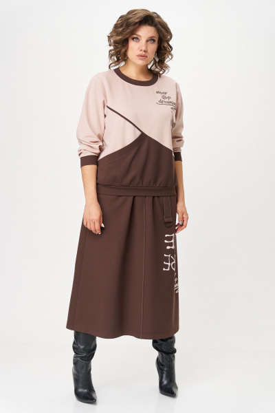 Джемпер, юбка Aira Style 24129 пудра-коричневый - фото 2