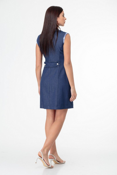 Джинсовое двубортное платье-жилет с бахромой и карманами Anelli 841 синий - фото 9