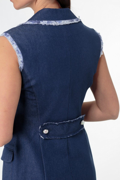 Джинсовое двубортное платье-жилет с бахромой и карманами Anelli 841 синий - фото 5