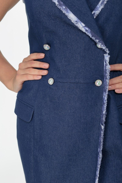 Джинсовое двубортное платье-жилет с бахромой и карманами Anelli 841 синий - фото 3