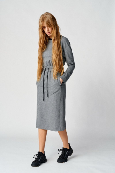 Платье спортивное женское трикотаж с кулисой и нашивками Almirastyle 101 серый - фото 3