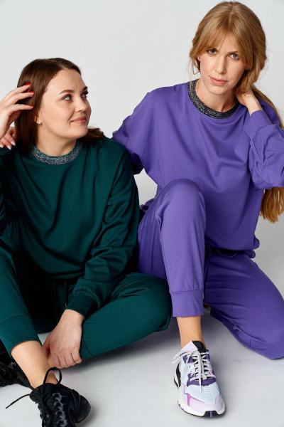 Фиолетовый спортивный костюм из трикотажа: бомбер и брюки Almirastyle 102 фиолет - фото 3