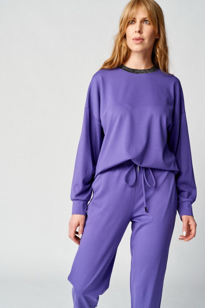 Фиолетовый спортивный костюм из трикотажа: бомбер и брюки Almirastyle 102 фиолет - фото 2