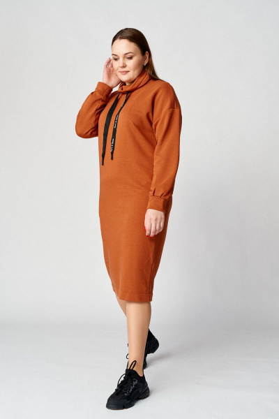 Платье демисезонное женское свободное с воротником-стойкой Almirastyle 105 терракот - фото 3
