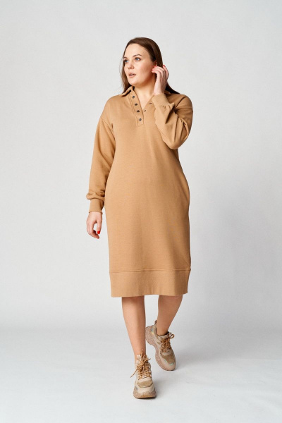 Платье демисезонное женское прямое трикотаж с клеткой Almirastyle 108 бежевый - фото 6