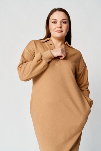 Платье демисезонное женское прямое трикотаж с клеткой Almirastyle 108 бежевый - фото 5