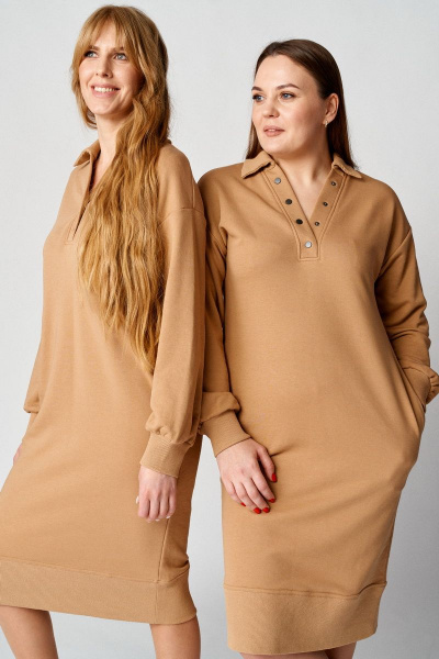 Платье демисезонное женское прямое трикотаж с клеткой Almirastyle 108 бежевый - фото 1