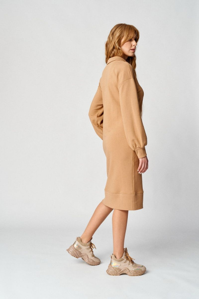 Платье демисезонное женское прямое трикотаж с клеткой Almirastyle 108 бежевый - фото 4