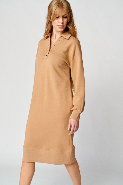 Платье демисезонное женское прямое трикотаж с клеткой Almirastyle 108 бежевый - фото 2