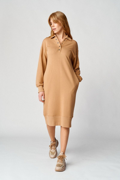 Платье демисезонное женское прямое трикотаж с клеткой Almirastyle 108 бежевый - фото 3