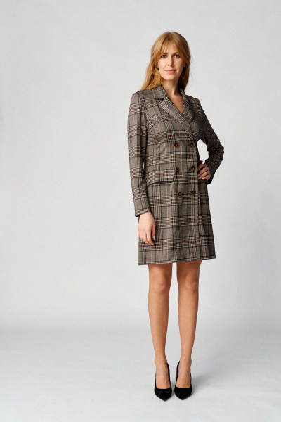 Платье демисезонное женское двубортное из трикотажа с поясом Almirastyle 118 клетка - фото 1