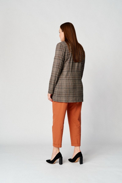 Бежевый и оранжевый костюм из трикотажа: кардиган и брюки Almirastyle 139 клетка/терракот - фото 4