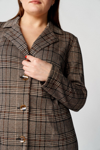 Бежевый и оранжевый костюм из трикотажа: кардиган и брюки Almirastyle 139 клетка/терракот - фото 3