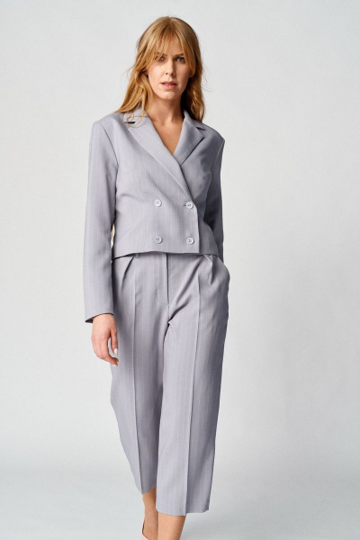 Брюки-кюлоты и жакет прямого силуэта из текстильных материалов Almirastyle 145 серый - фото 2