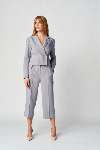 Брюки-кюлоты и жакет прямого силуэта из текстильных материалов Almirastyle 145 серый - фото 4