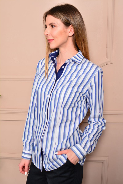 Голубая полосатая блуза рубашечного стиля с воротником LM СО1010 - фото 2