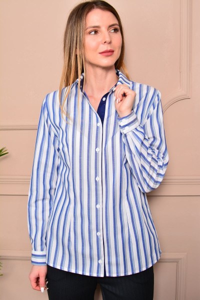 Голубая полосатая блуза рубашечного стиля с воротником LM СО1010 - фото 1