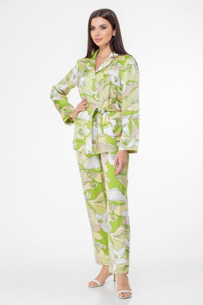 Бежевый текстильный костюм из вискозы и шелка Anelli 870 зеленые_тона - фото 8