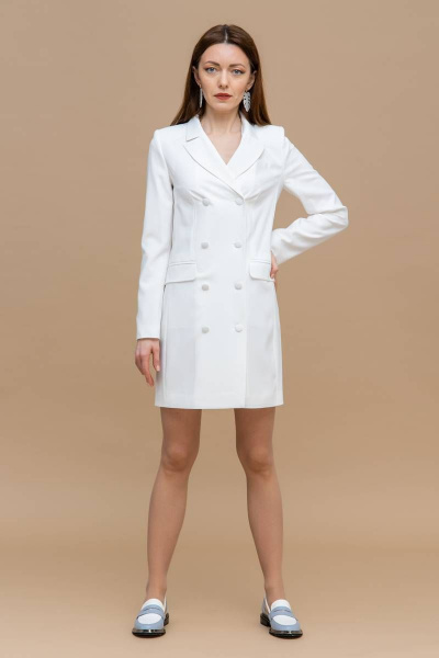 Платье-пиджак двубортное из ткани с однотонным стилем Domna 5528 молочный - фото 5
