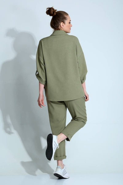 Демисезонный женский комплект рубашка и брюки в клетку Liona Style 790 зеленый - фото 4