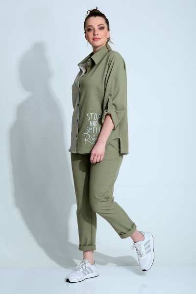 Демисезонный женский комплект рубашка и брюки в клетку Liona Style 790 зеленый - фото 3