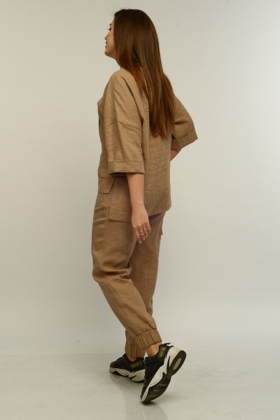 Льняные брюки с широким поясом и манжетами MALI 321-039 капучино - фото 6