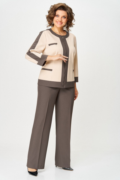 Брюки, жакет Aira Style 24232 бежево-коричневый - фото 4