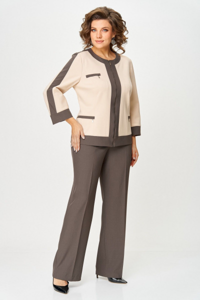 Брюки, жакет Aira Style 24232 бежево-коричневый - фото 1