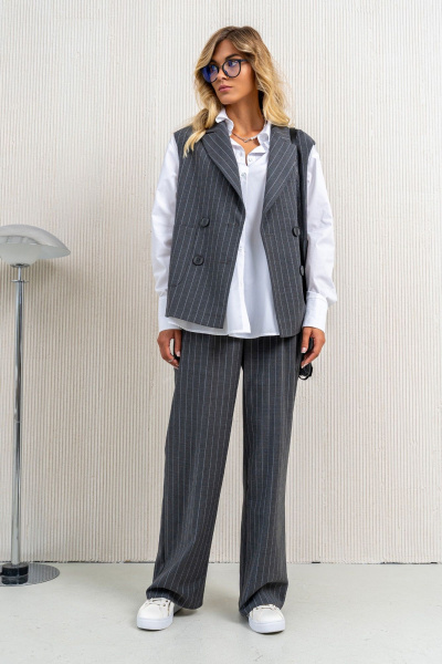 Блуза, брюки, жилет Aira Style 24-24 серый - фото 1