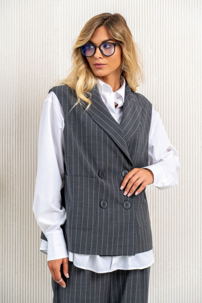 Блуза, брюки, жилет Aira Style 24-24 серый - фото 13