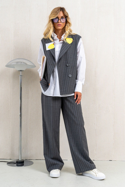 Блуза, брюки, жилет Aira Style 24-24 серый - фото 12