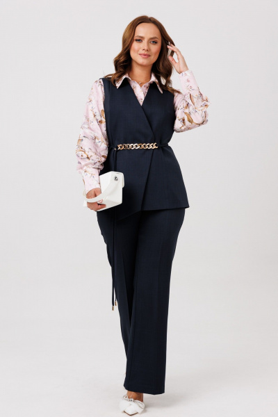 Блуза, брюки, жилет Mubliz 286 графит_пудра_цветы - фото 1