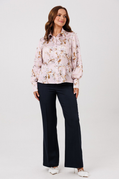 Блуза, брюки, жилет Mubliz 286 графит_пудра_цветы - фото 13