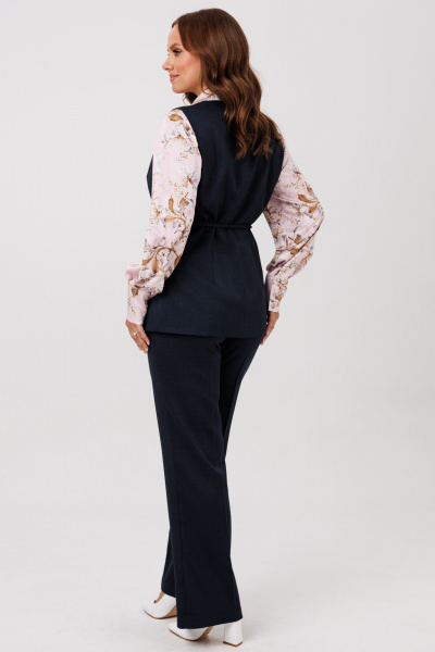 Блуза, брюки, жилет Mubliz 286 графит_пудра_цветы - фото 12