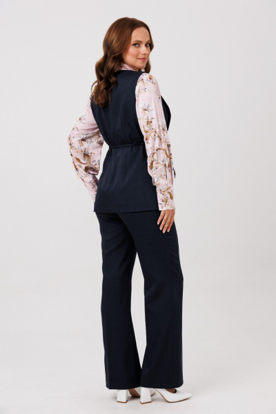 Блуза, брюки, жилет Mubliz 286 графит_пудра_цветы - фото 11