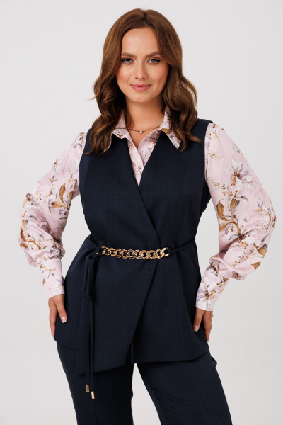 Блуза, брюки, жилет Mubliz 286 графит_пудра_цветы - фото 9