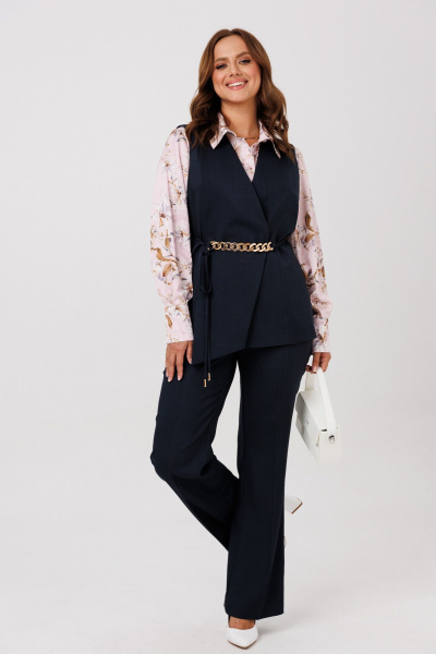 Блуза, брюки, жилет Mubliz 286 графит_пудра_цветы - фото 8