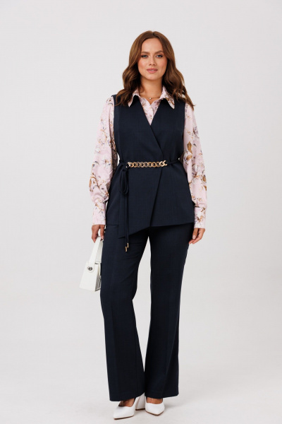 Блуза, брюки, жилет Mubliz 286 графит_пудра_цветы - фото 6