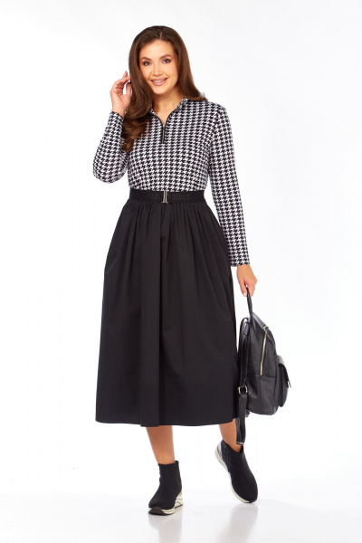 Платье БагираАнТа 1058 гусиная_лапка-черный - фото 1