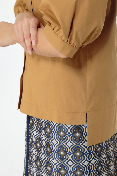 Блуза с объемными рукавами и асимметричным низом Anelli 987 горчица - фото 8