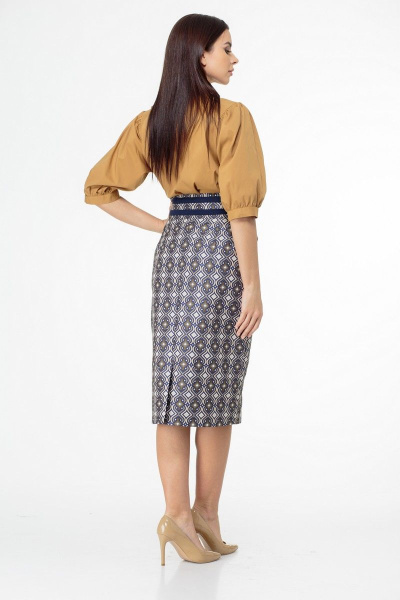 Блуза с объемными рукавами и асимметричным низом Anelli 987 горчица - фото 6