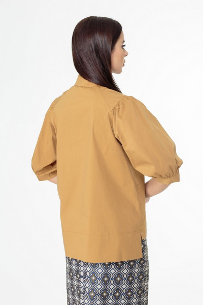 Блуза с объемными рукавами и асимметричным низом Anelli 987 горчица - фото 5