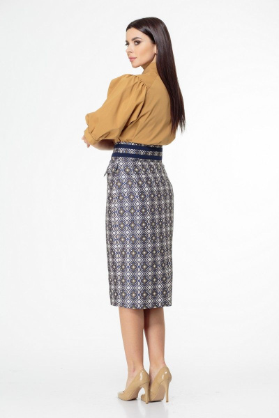 Блуза с объемными рукавами и асимметричным низом Anelli 987 горчица - фото 4