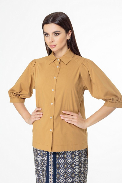 Блуза с объемными рукавами и асимметричным низом Anelli 987 горчица - фото 3