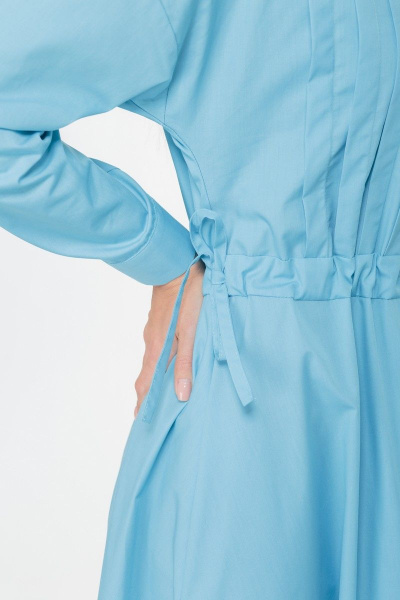 Классическое хлопковое платье-с футляр с складками и карманами Anelli 998 голубой - фото 6