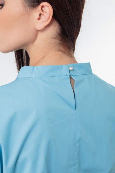 Классическое хлопковое платье-с футляр с складками и карманами Anelli 998 голубой - фото 5